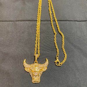 Gold Colored Combo Bull Pendant and 24" Chain